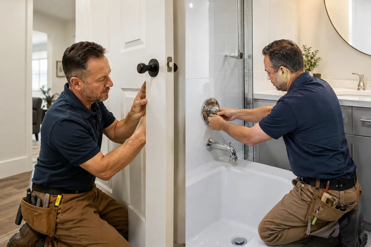 Interior handyman repairs including door adjustment and bathroom fixture updates in Langley