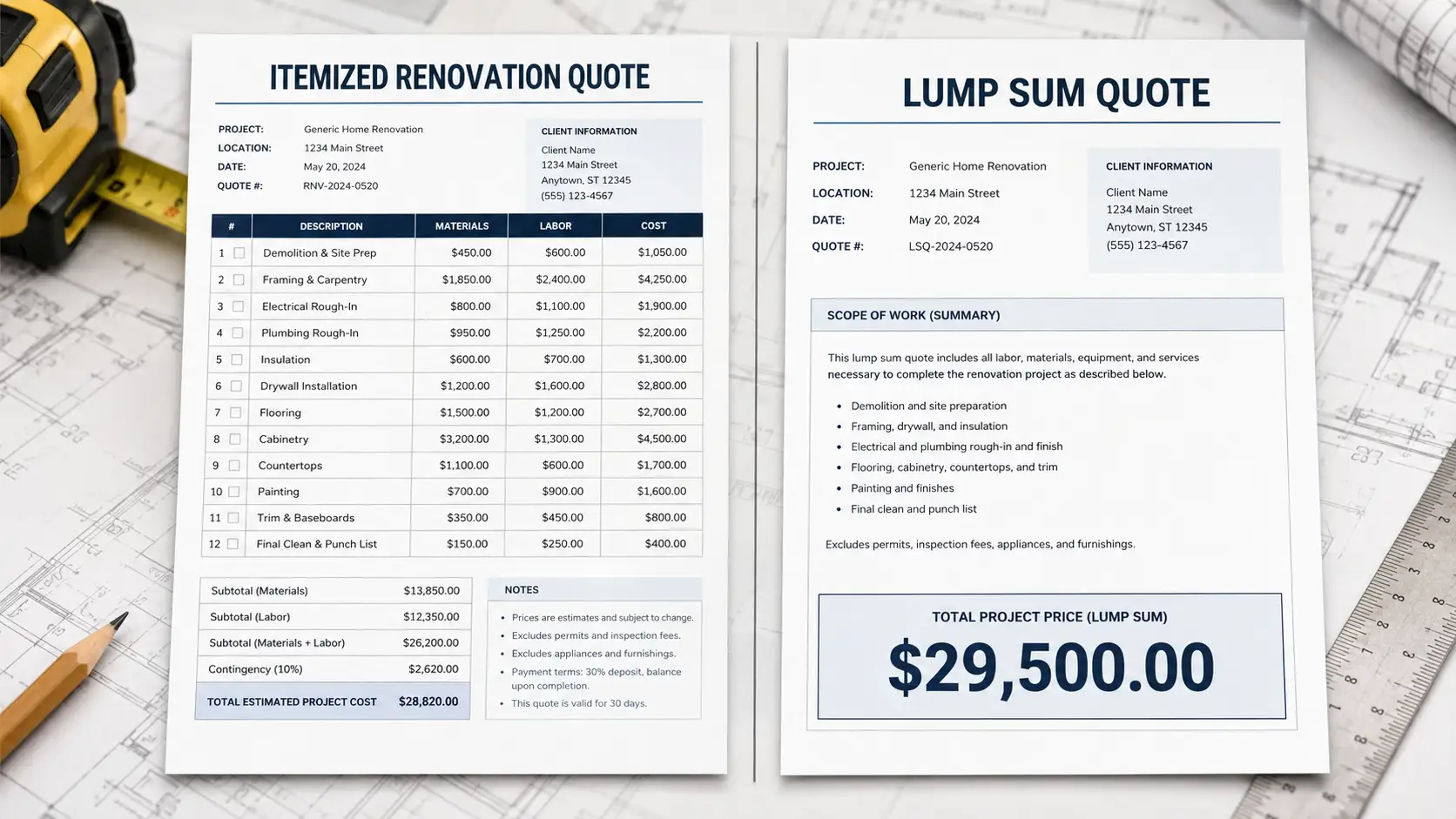 Renovation quote exclusions checklist